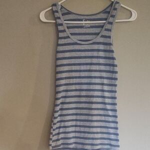 Felina Women's Large Ribbed Navy and Light Gray Striped‎ Tank Top